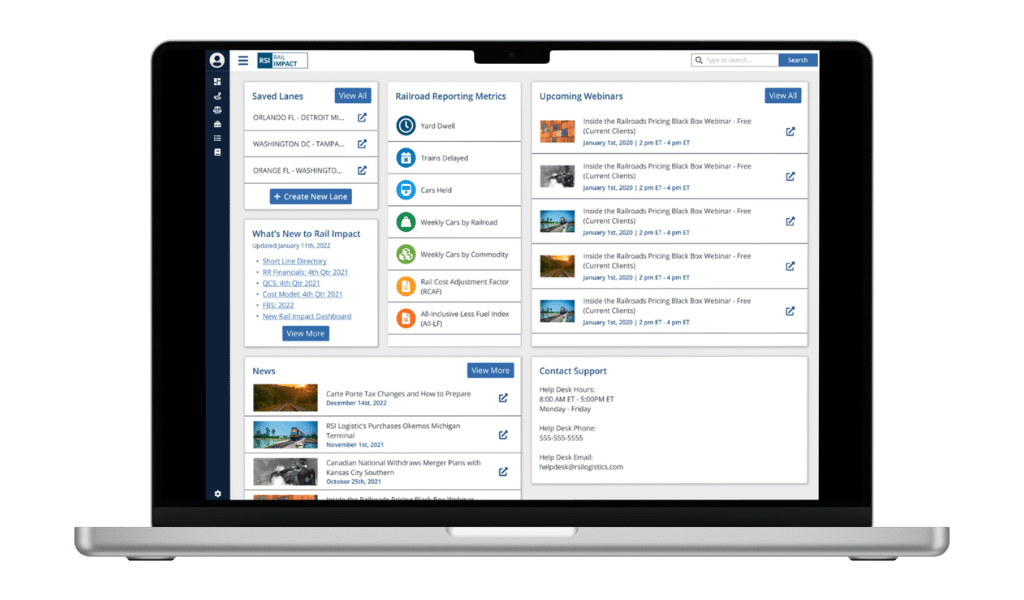Rail Impact's dashboard displayed on a computer reproduction.