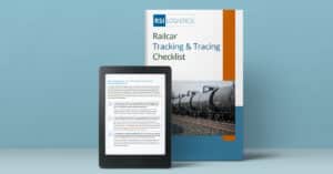 An electronic book reader displays content from RSI's Rail Tracking and Tracing Checklist while the checklist's book cover is behind it.